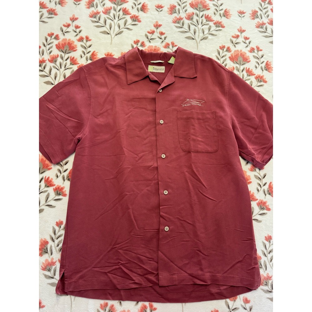 Cubavera Mens Burgundy Short Sleeve Regal Boat Logo Button Up Shirt Medium